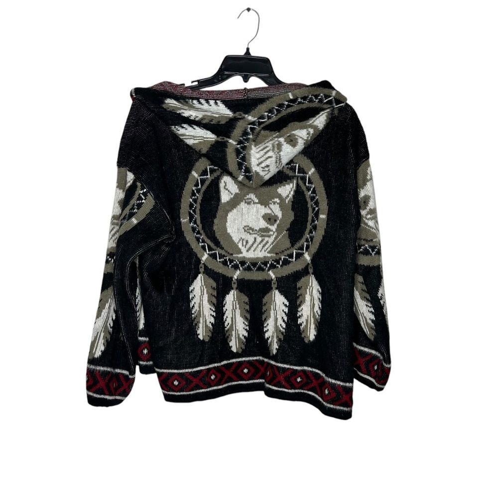 Vintage Black Gray Hooded Sweater Jacket wolf Dreamcatcher Design 90s 1990s